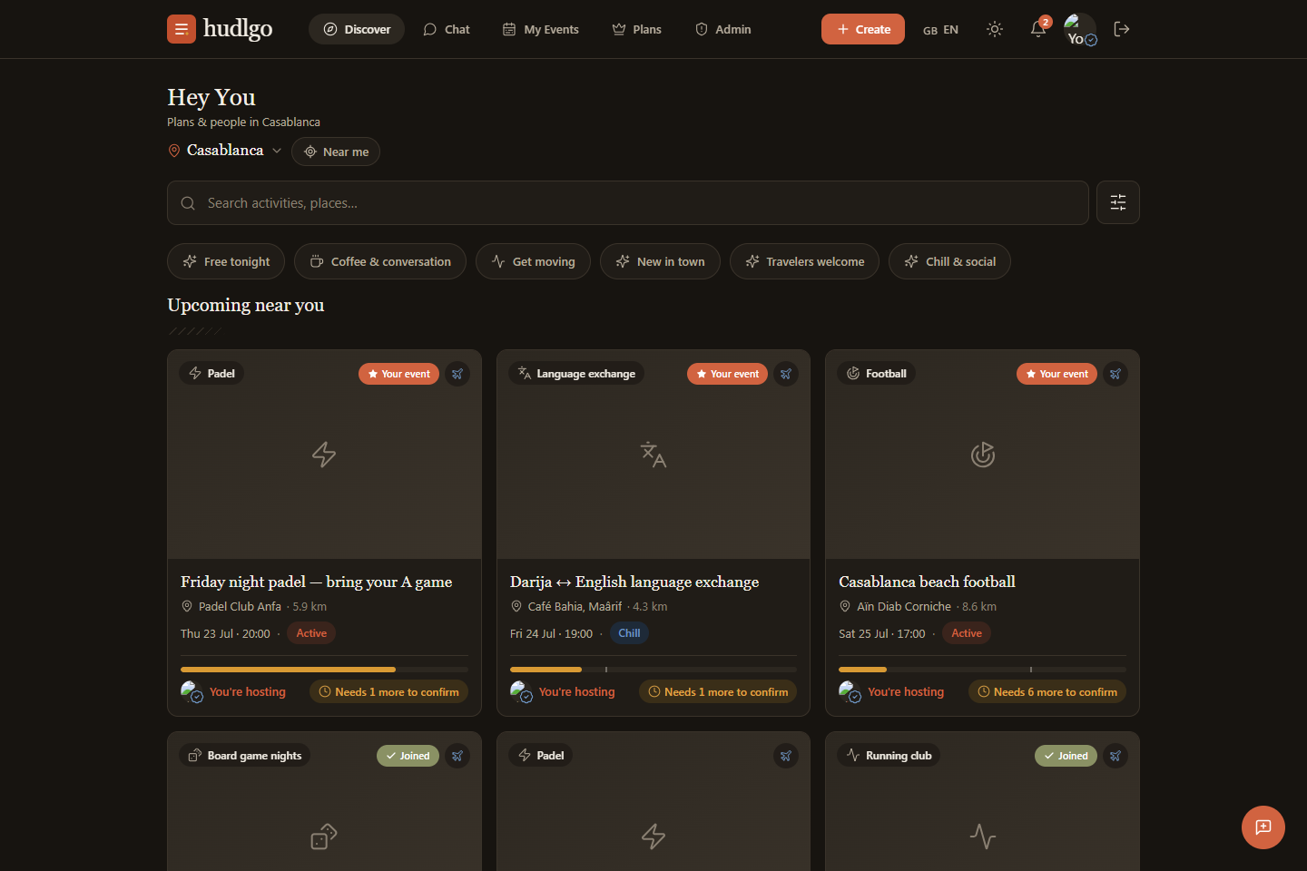 HudlGo — app de meetup social — Application de gestion