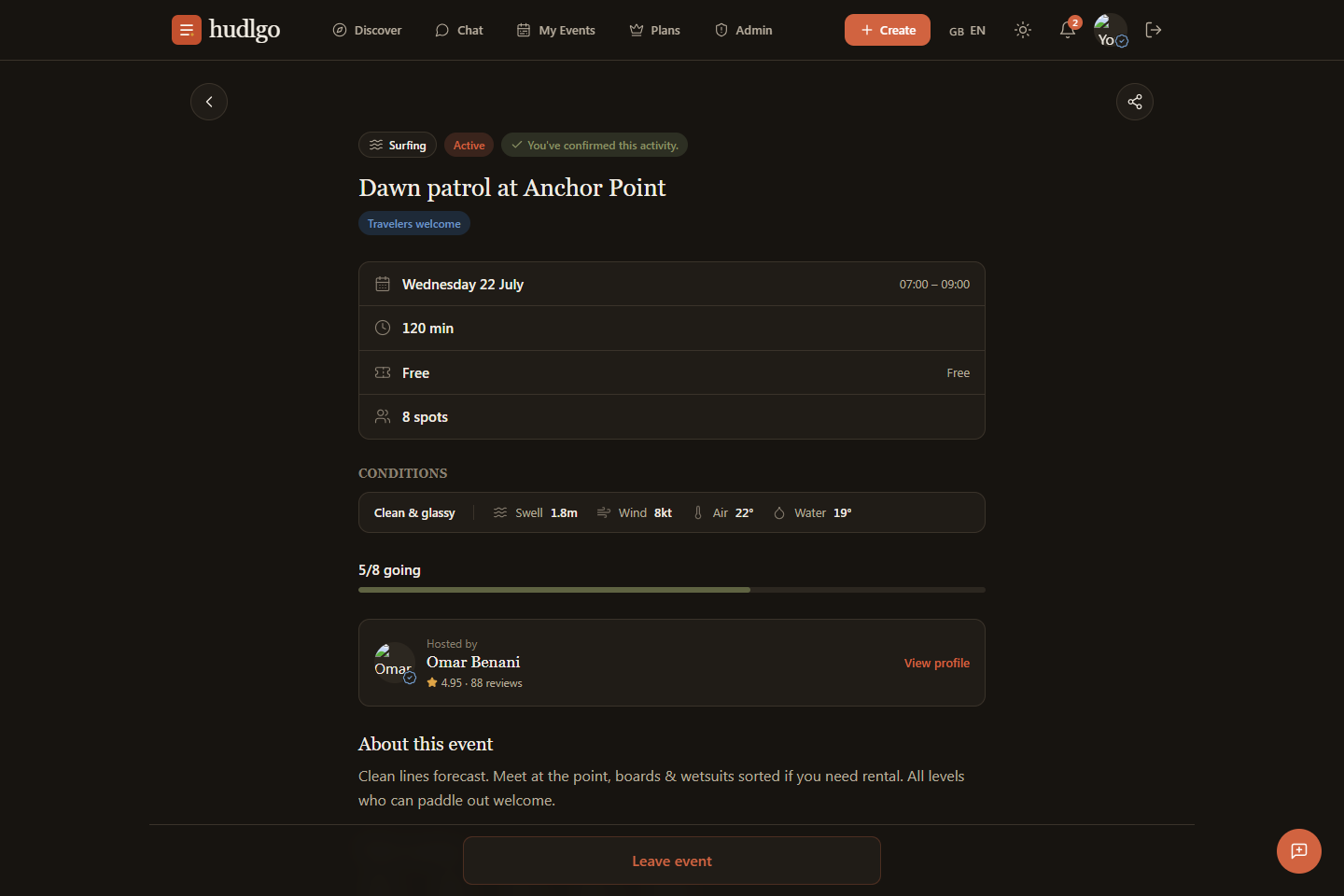 HudlGo — app de meetup social — Application de gestion