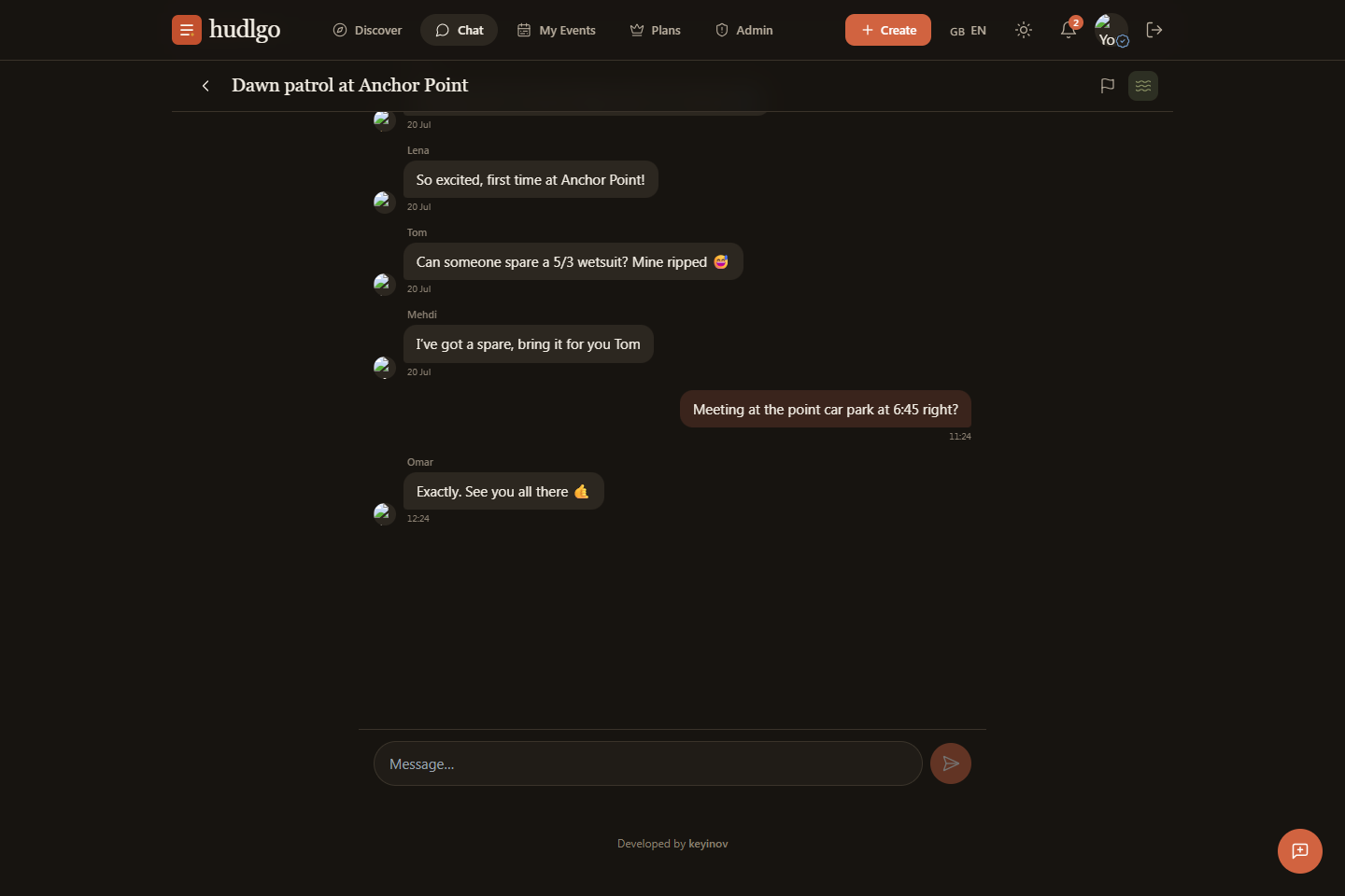 HudlGo — app de meetup social — Application de gestion