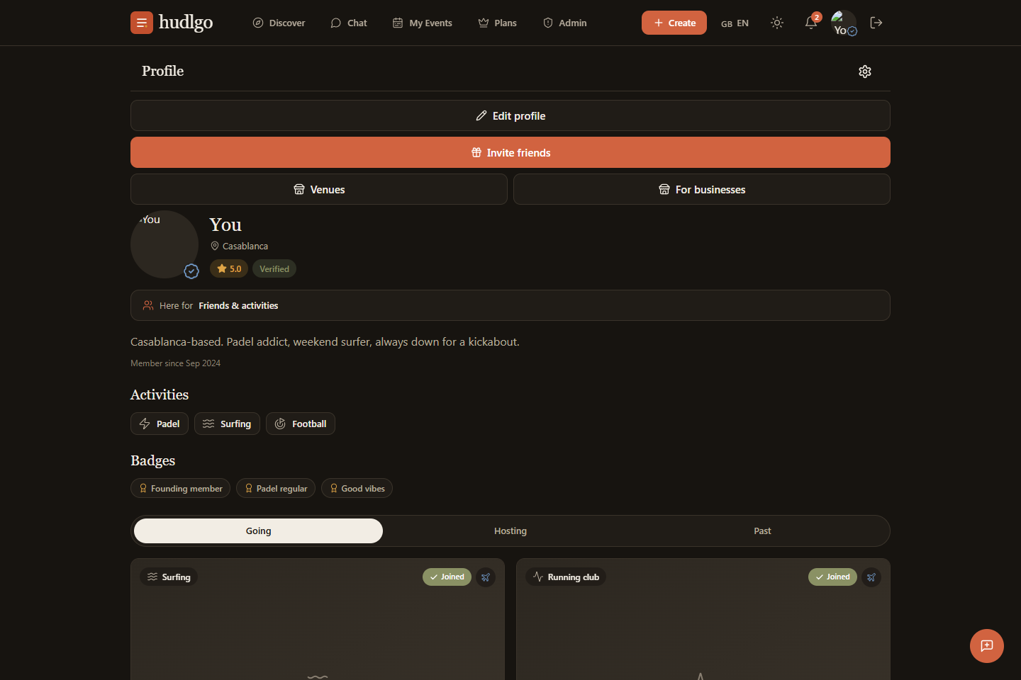 HudlGo — app de meetup social — Application de gestion