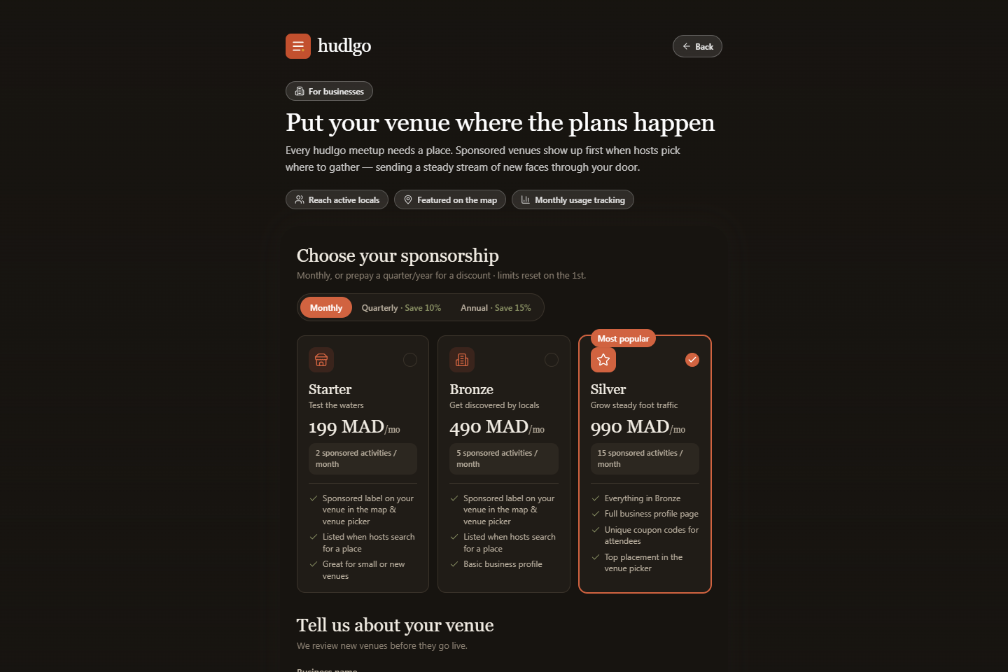 HudlGo — app de meetup social — Application de gestion