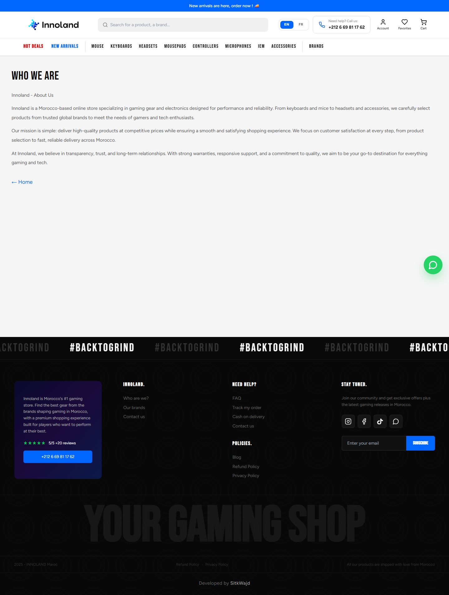 Innoland — site e-commerce — Pages & contenu