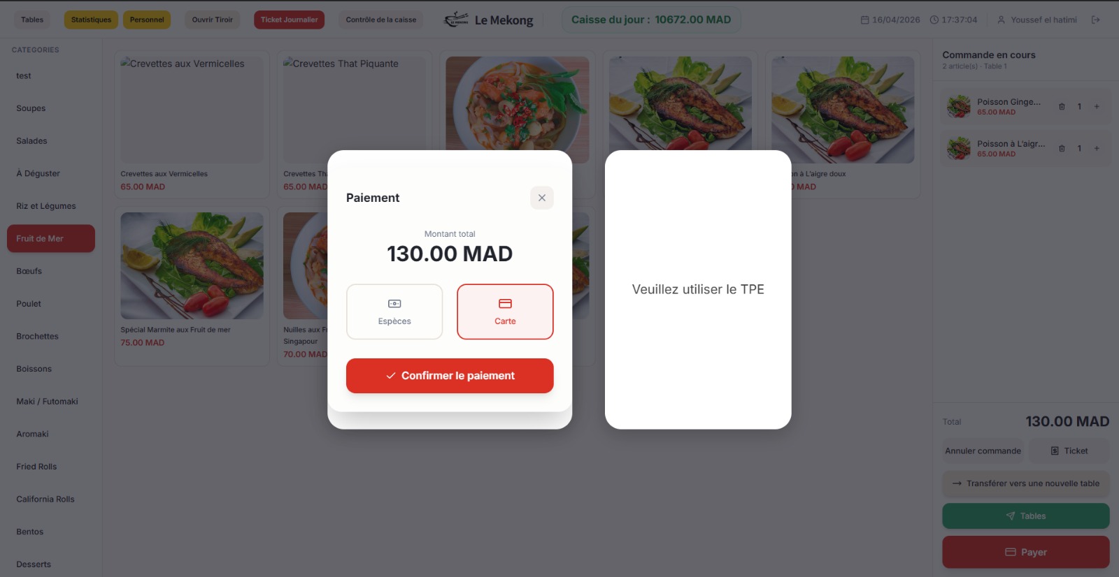 Le Mekong — Caisse restaurant — Point de vente