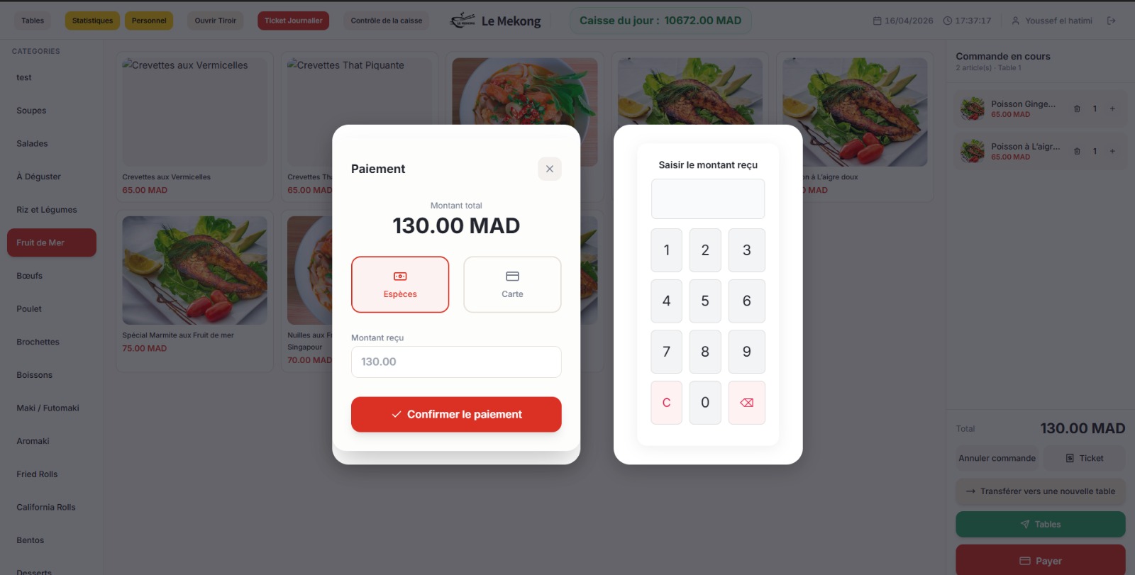 Le Mekong — Caisse restaurant — Point de vente