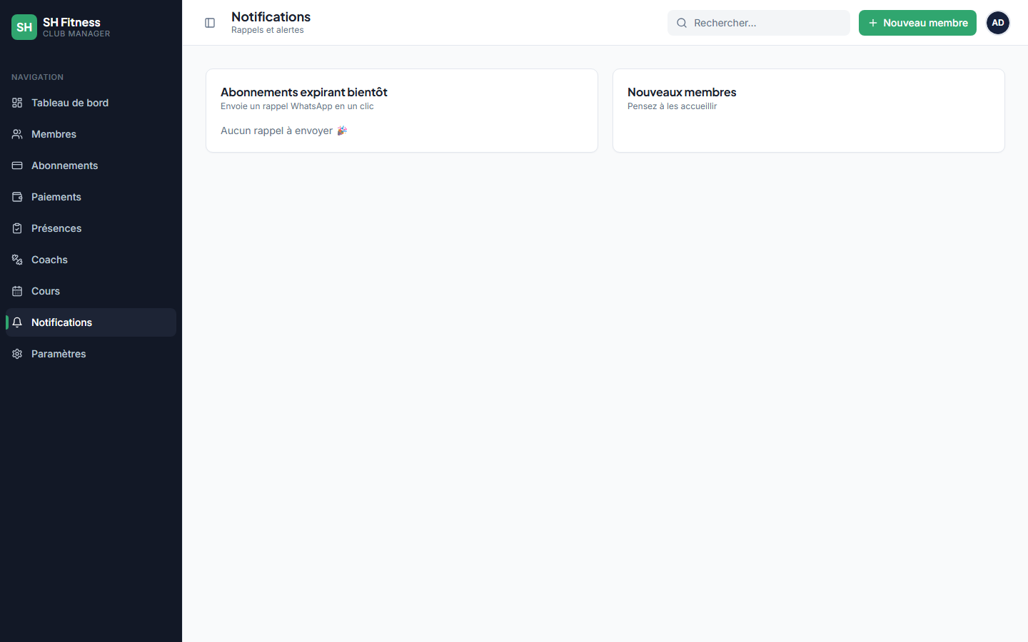 SH Fitness — Club Manager — Application de gestion